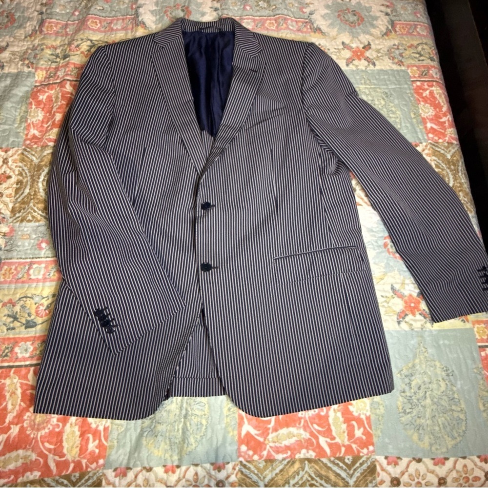 Ermenegildo Zegna Navy and White Pinstripe Blazer 100% SILK - Picture 12 of 16